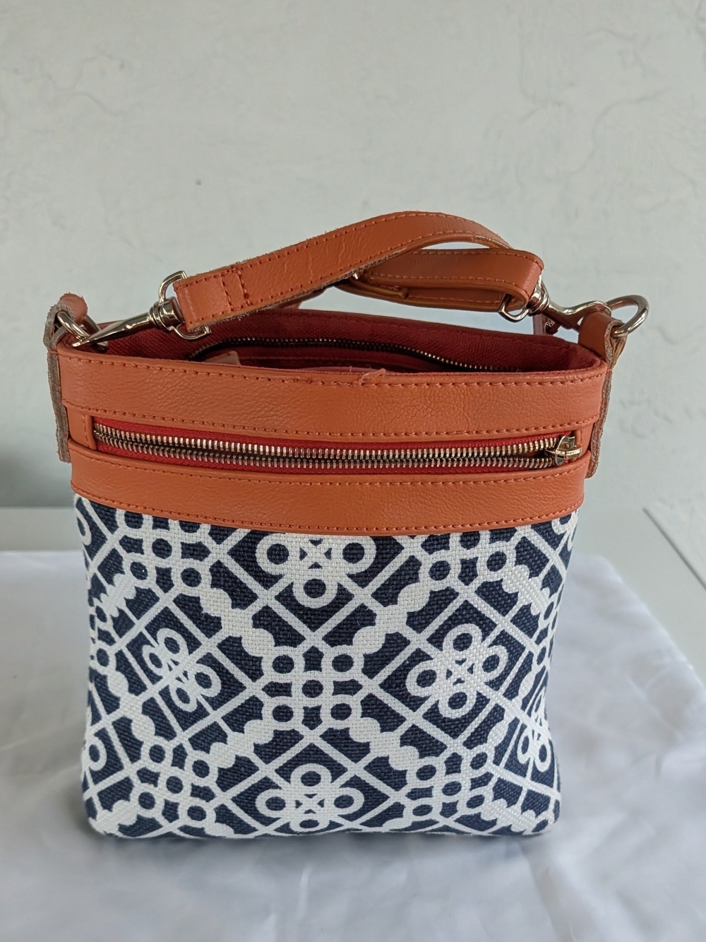 Spartina 449 Navy & Orange Geometric Canvas Crossbody